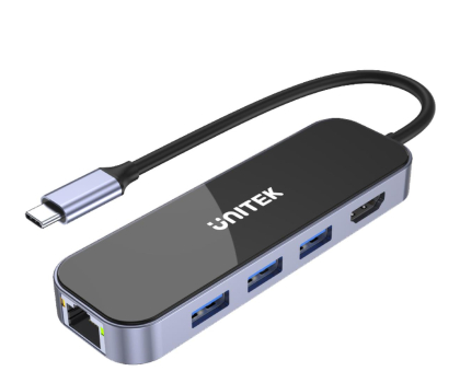 Akcesoria UNITEK HUB USB-C 3.1 - RJ-45, HDMI 4K, PD100W, 3x USB-A D1084A
